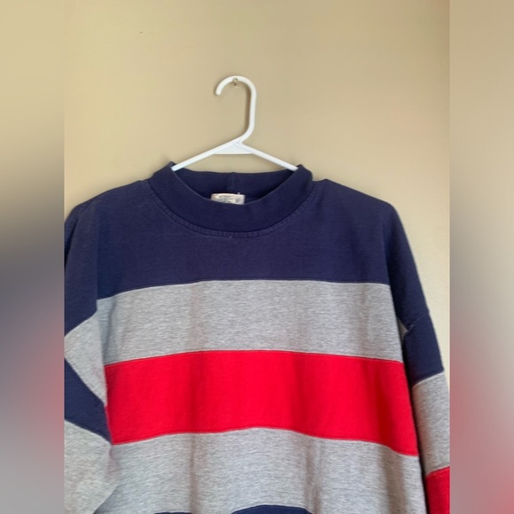 Vtg 90s merona Mens xl Distressed Heavyweight Mock Neck T-Shirt Striped vintage - Picture 6 of 7